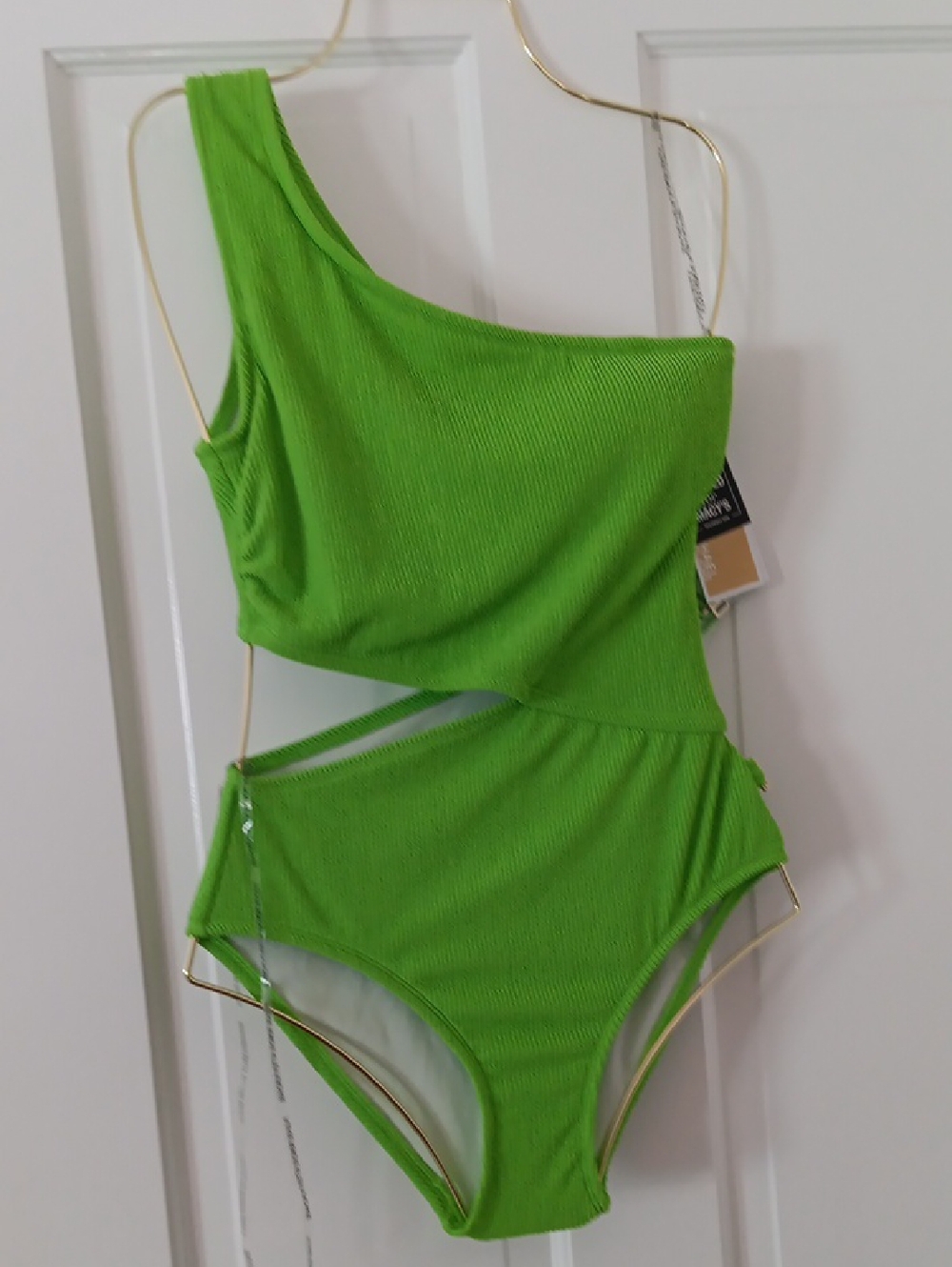 Michael Kors One-Shoulder Cutout One-Piece Swimsuit in Bright Green